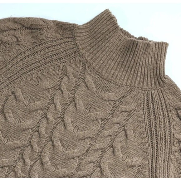 Banana Republic Camel Tan Brown Cavo Flare Sleeve Sweater Size XS Cableknit Wool - Picture 3 of 5